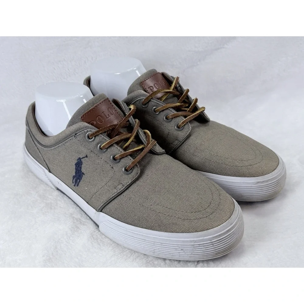 Polo Ralph Lauren Faxon Low Men's Gray‎ Canvas Sneaker Sz 8.5 Leather Laces